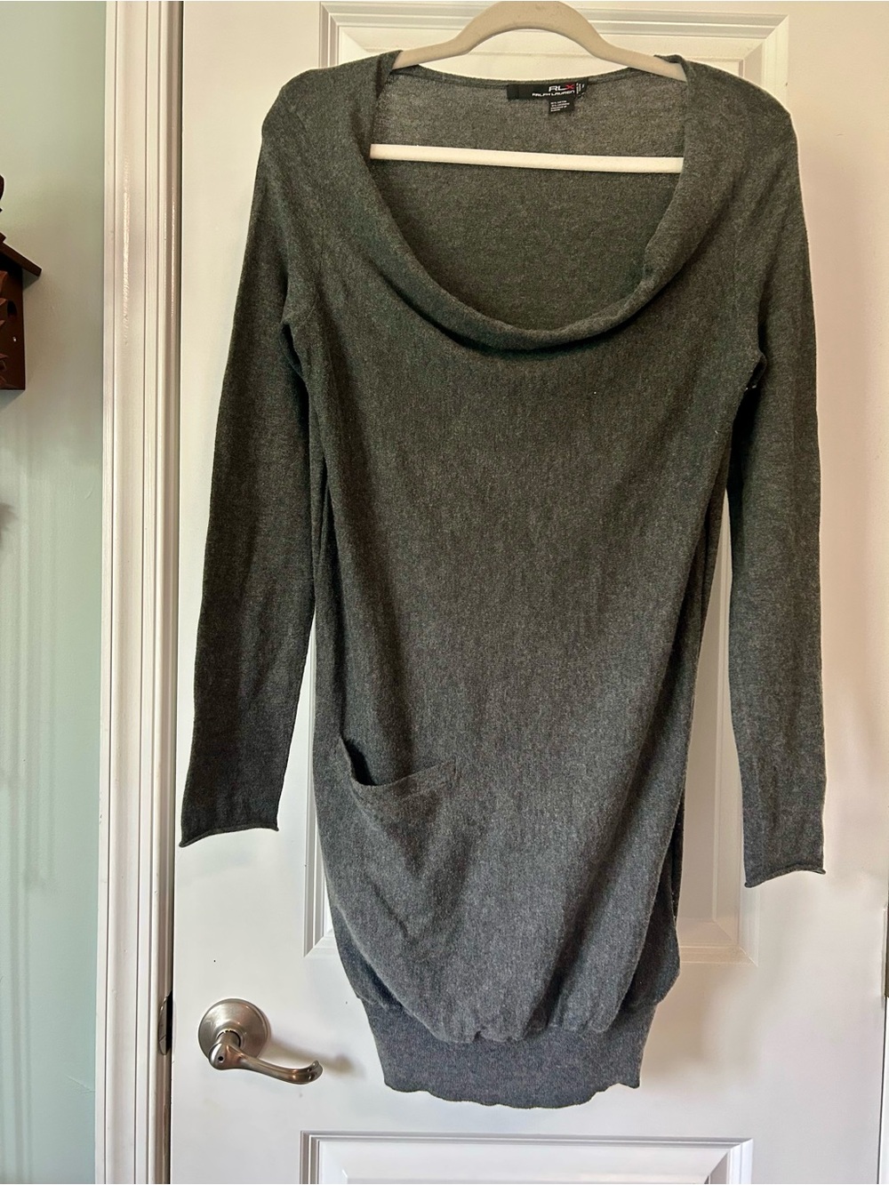 Ralph Lauren Cashmere Long-Sleeve Scoop Neck Gray Sweater Dress